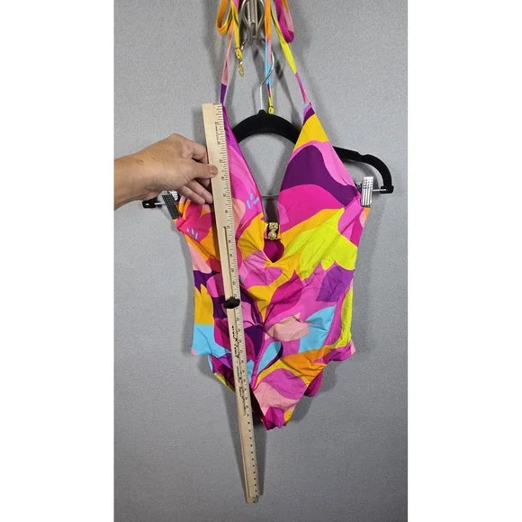 Trina Turk Swimsuit Womens 10 One Piece Halter Floral Print Keyhole Bathing Suit